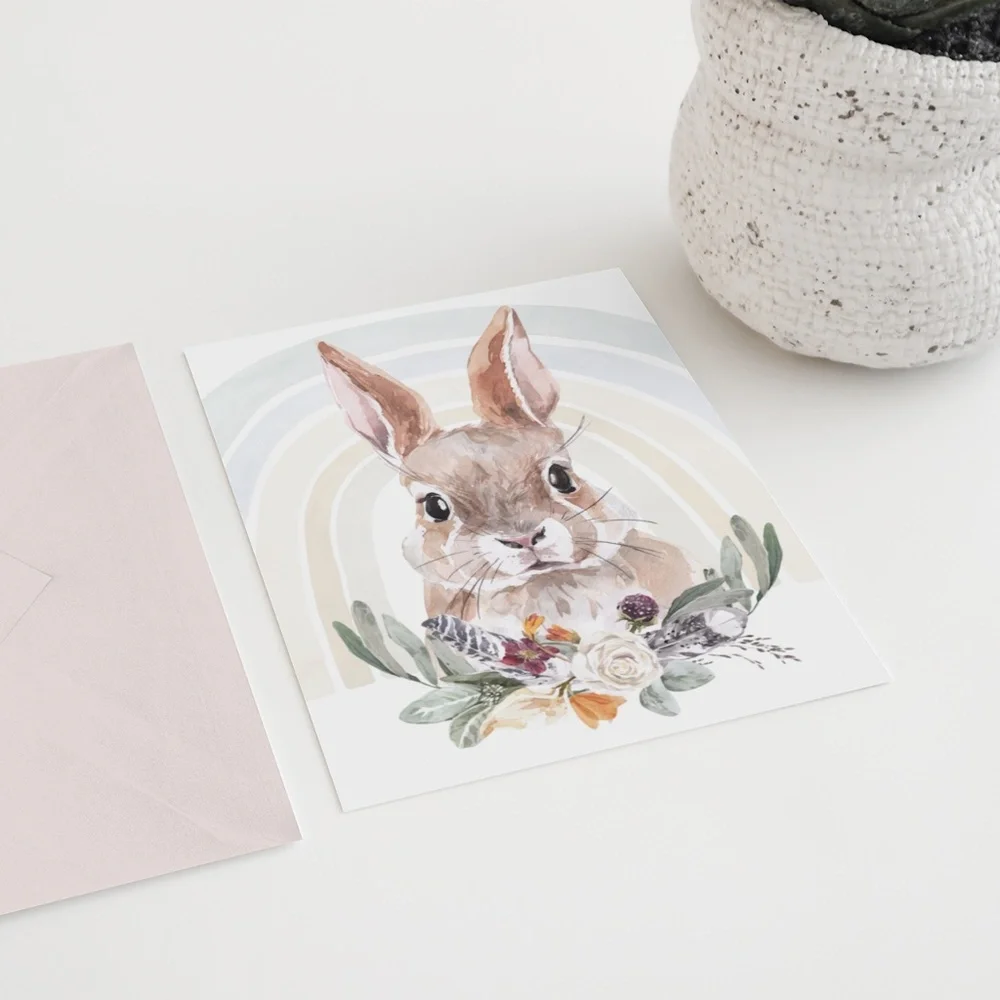 Watercolor Floral Bunny Wall Art Illustration Print Poster Card Unframed - Picture 7 of 14